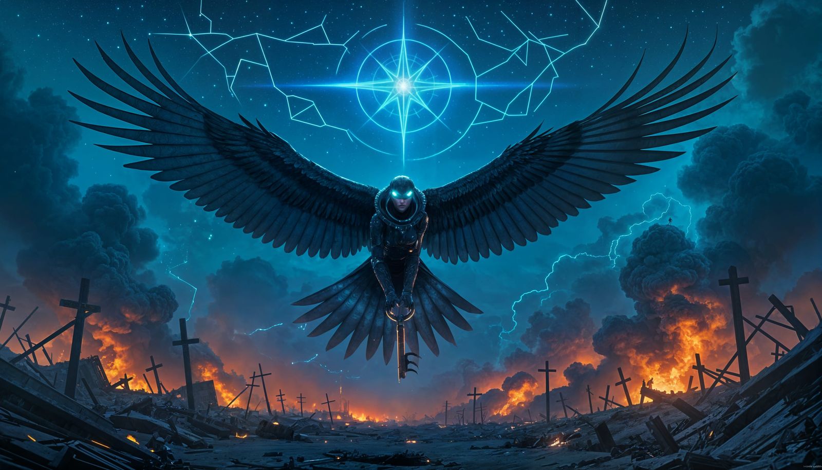 Ethereal Black Kite Patronus Over Battlefield