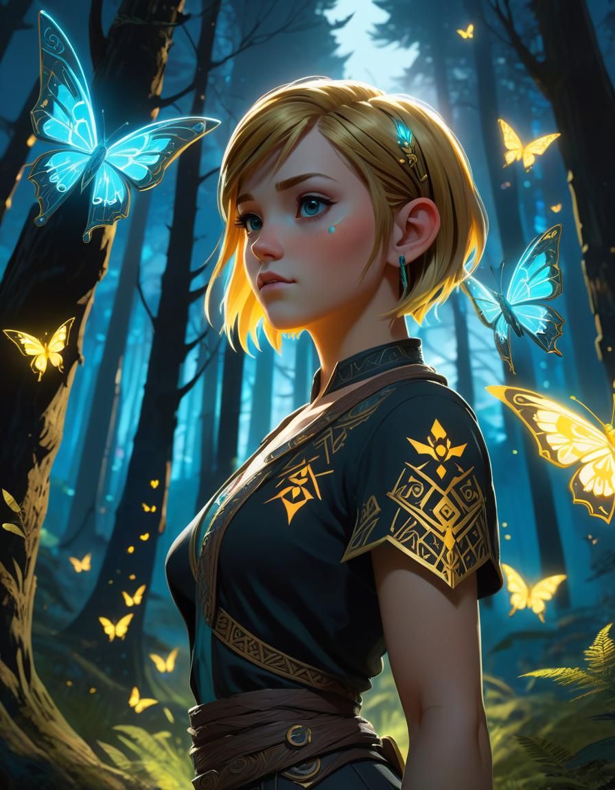 Punk Girl in Forest with Norse Symbols