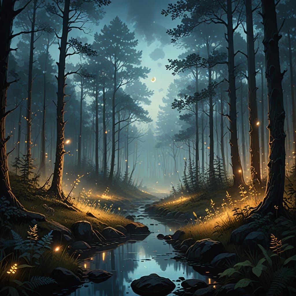 Mystical Taiga Forest with Golden Accents