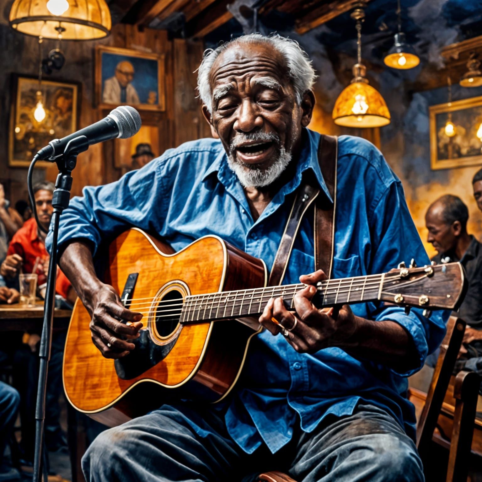 Bluesman Portrait in Prismatic Style