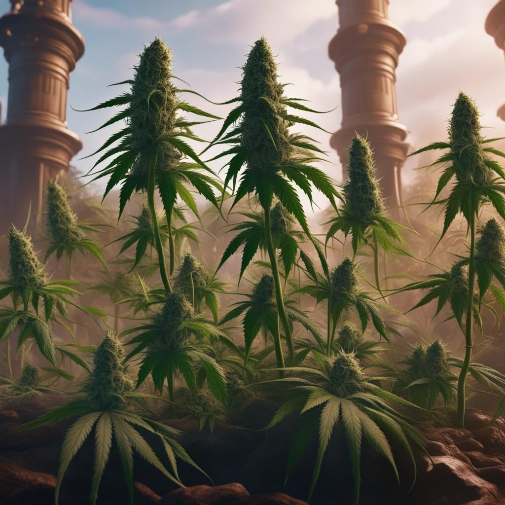 Marijuana Plants Sacrificing Humans: Detailed Matte Painting