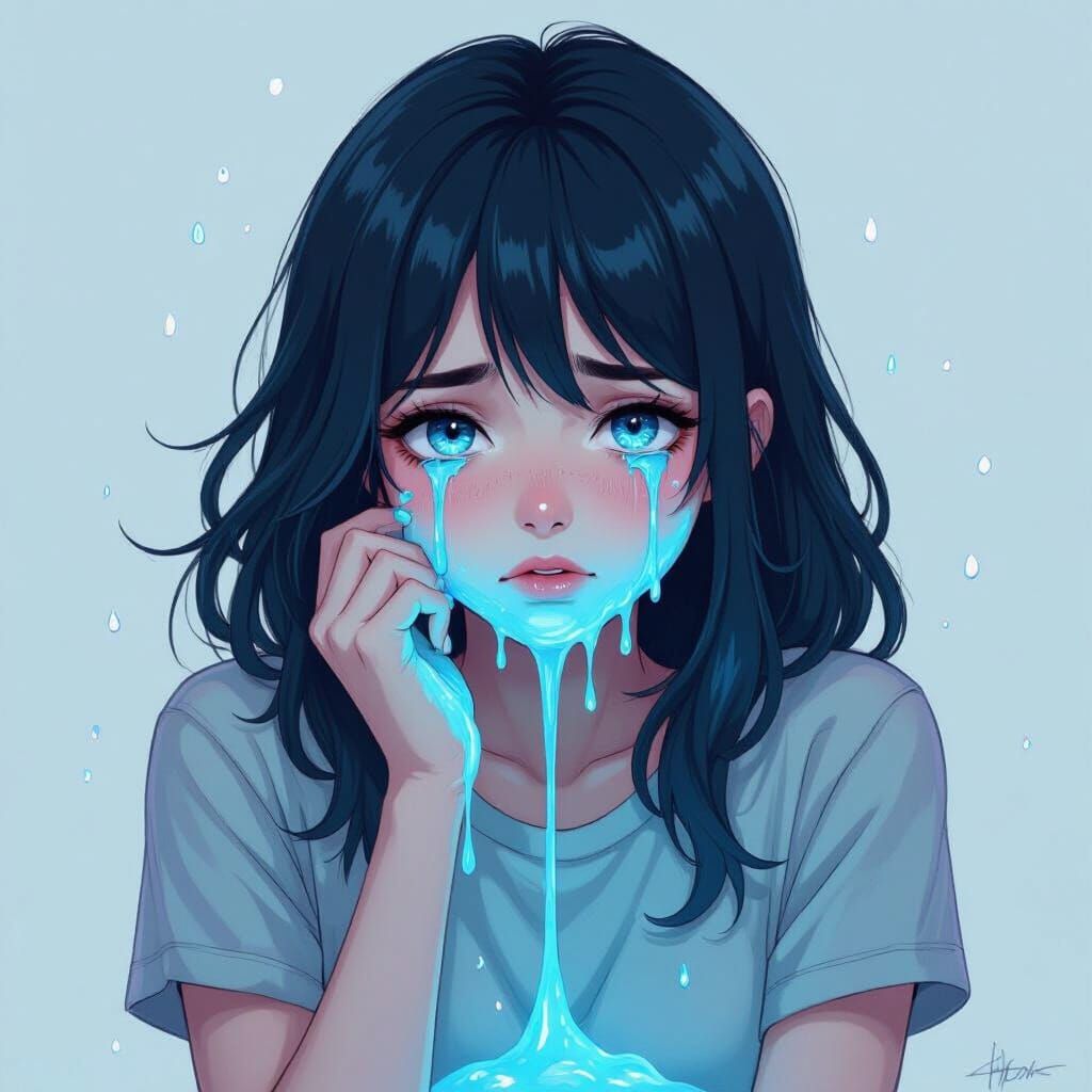 Distressed Slime Girl Crying Tears of Blue
