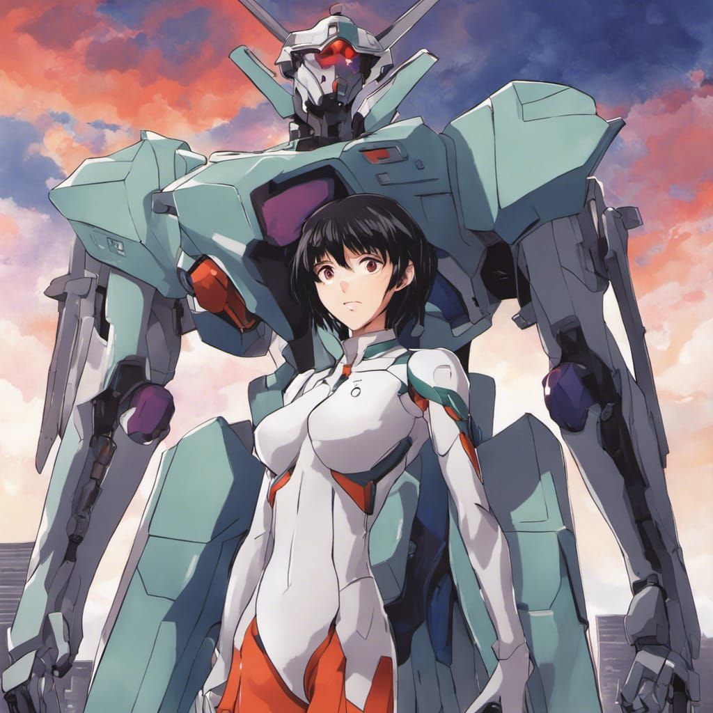 Girl Cosplaying as Rei with Evangelion Unit in Anime Style