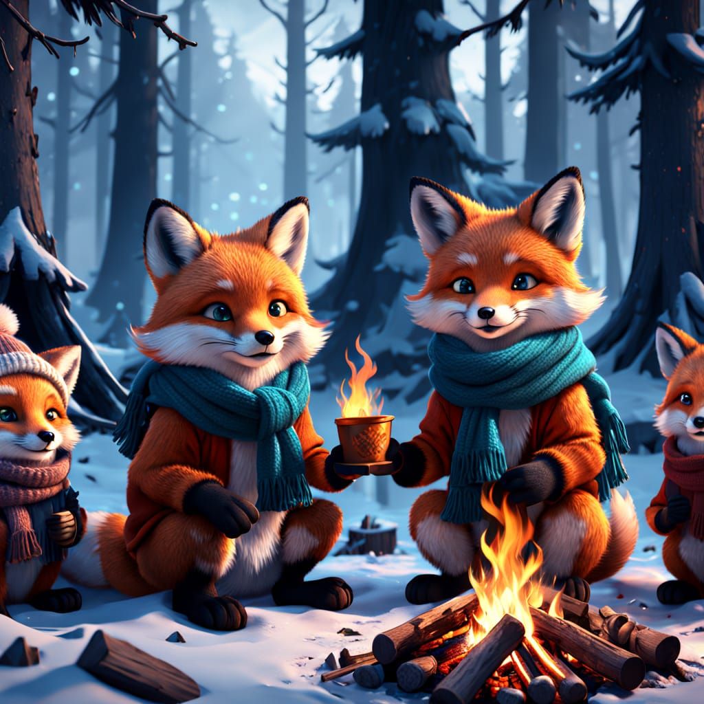 Vibrant Winter Wonderland Scene in Photorealistic Style