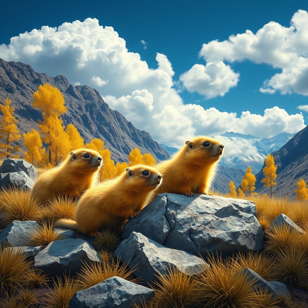 Hyperrealistic Mountain Marmots Amidst Yellow Aspens