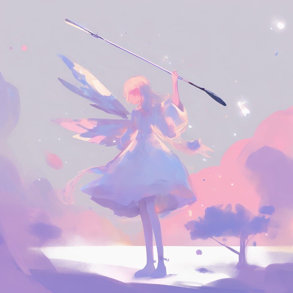 Anime Girl with Straight Hair and Peticoats in Digital Oil B...