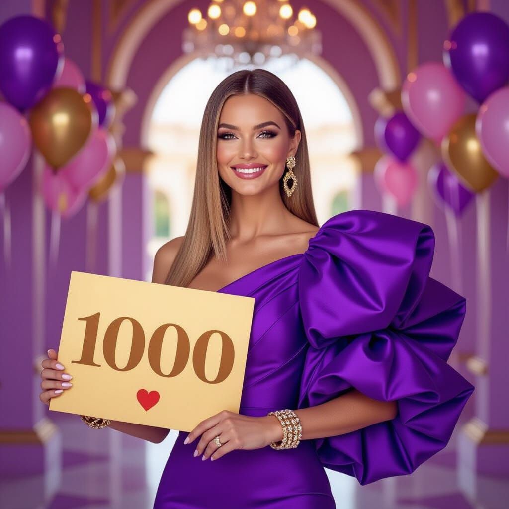 Woman in Ruffled Metallic Dress Celebrates 1K Likes