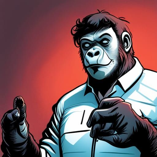 Intelligent Gorilla Man in Lab Suit: Comic Book Art