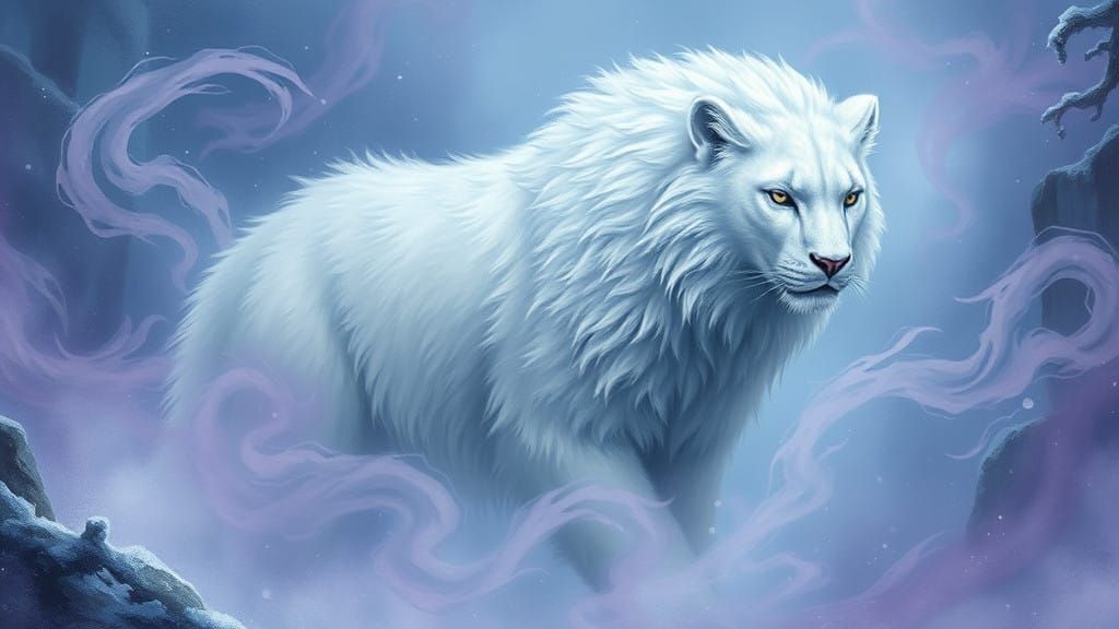 Spectral White Snow Cat in Mystical Frosty Forest