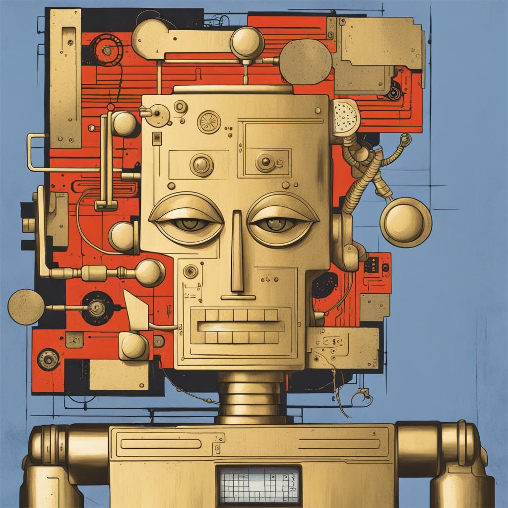 Cyborg Robot in Pop Art Style with Geometric Elements