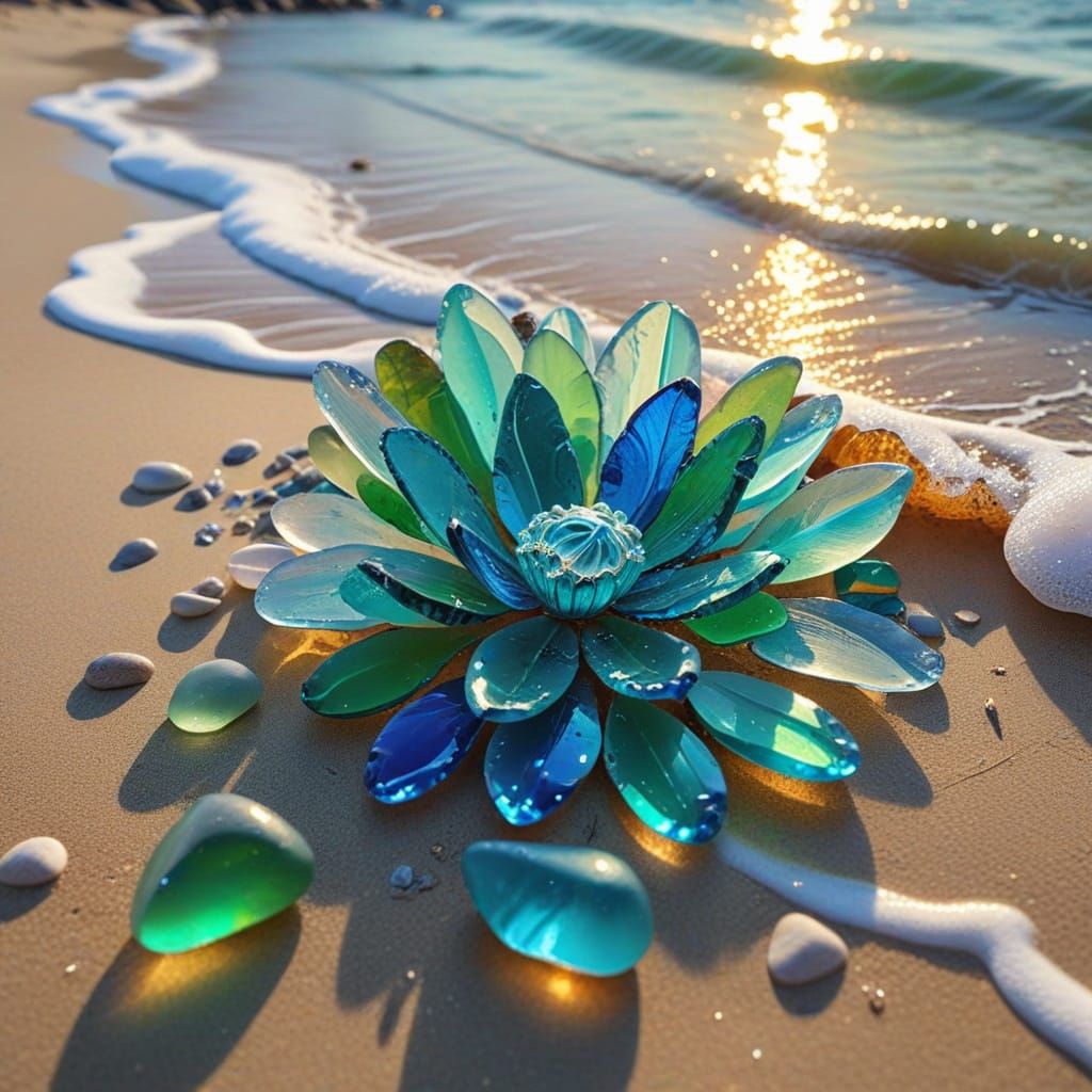 Sea Glass Flower on Beach Splash Art
