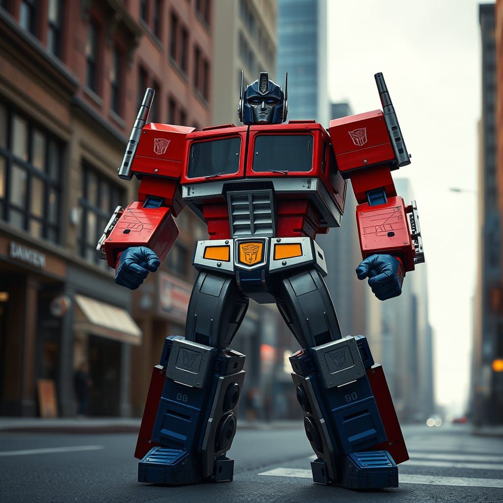 Vintage Optimus Prime in Urban Battle