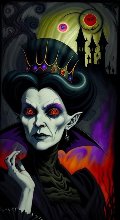 Evil Witch with Crown of Bones in Film Noir Style