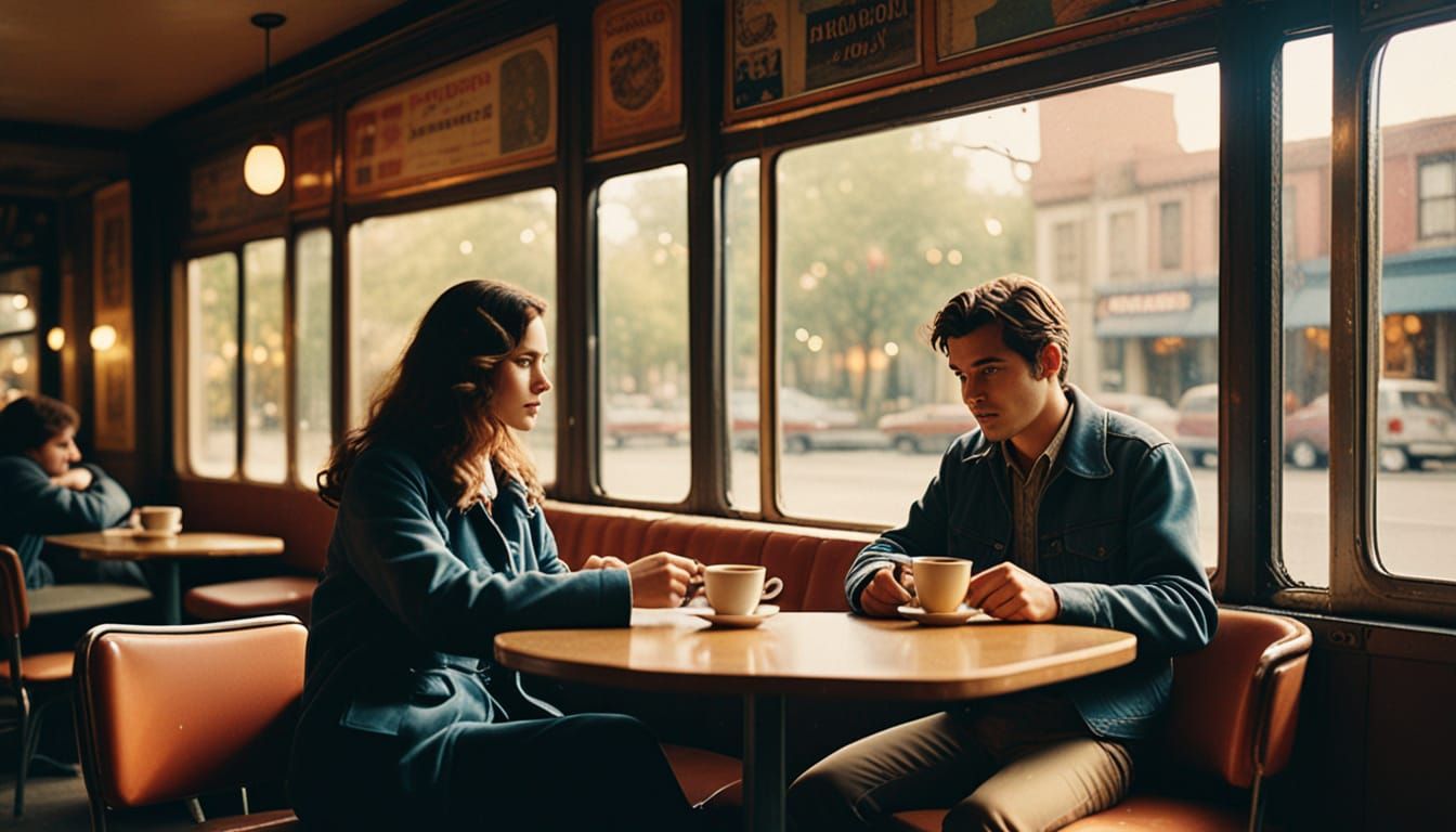 Vintage Café Scene in Retro Film Style