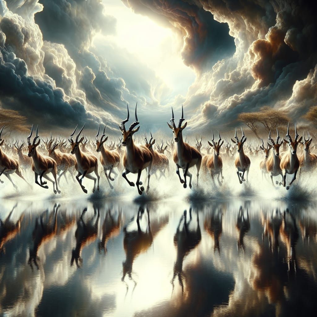 Lechwe Bound Through Okavango Delta Waters