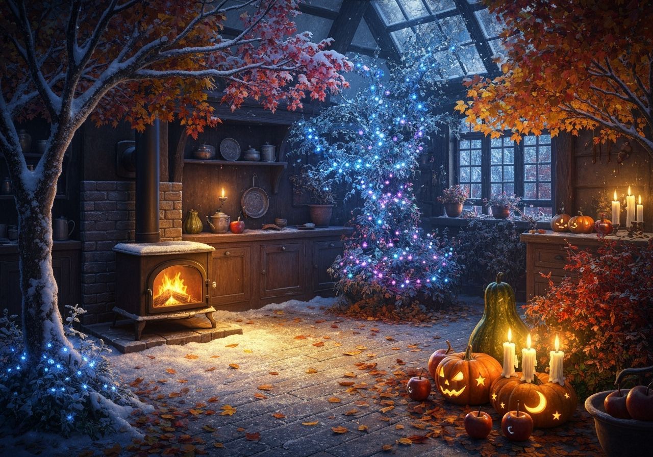 Cozy Witch's Kitchen Illuminated by Golden Light