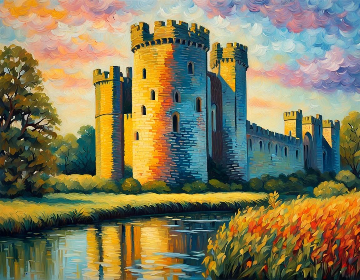 Bodiam Castle in Impasto Acrylic Painting Style
