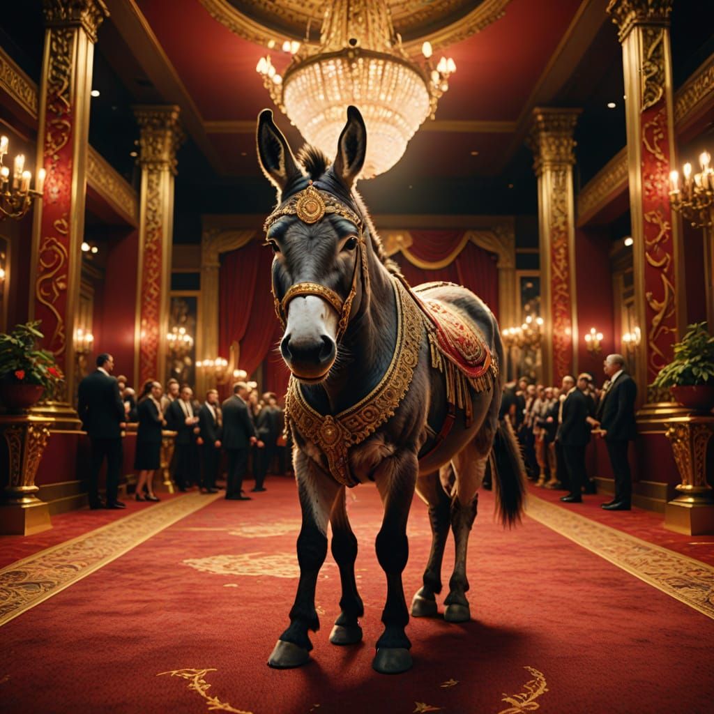 Majestic Donkey on the Red Carpet in Cinematic Oil Painting