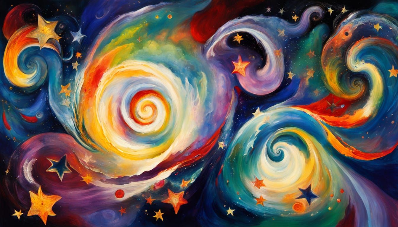 Iridescent Whirly Star Cosmic Dance in Vibrant Opalescent Co...