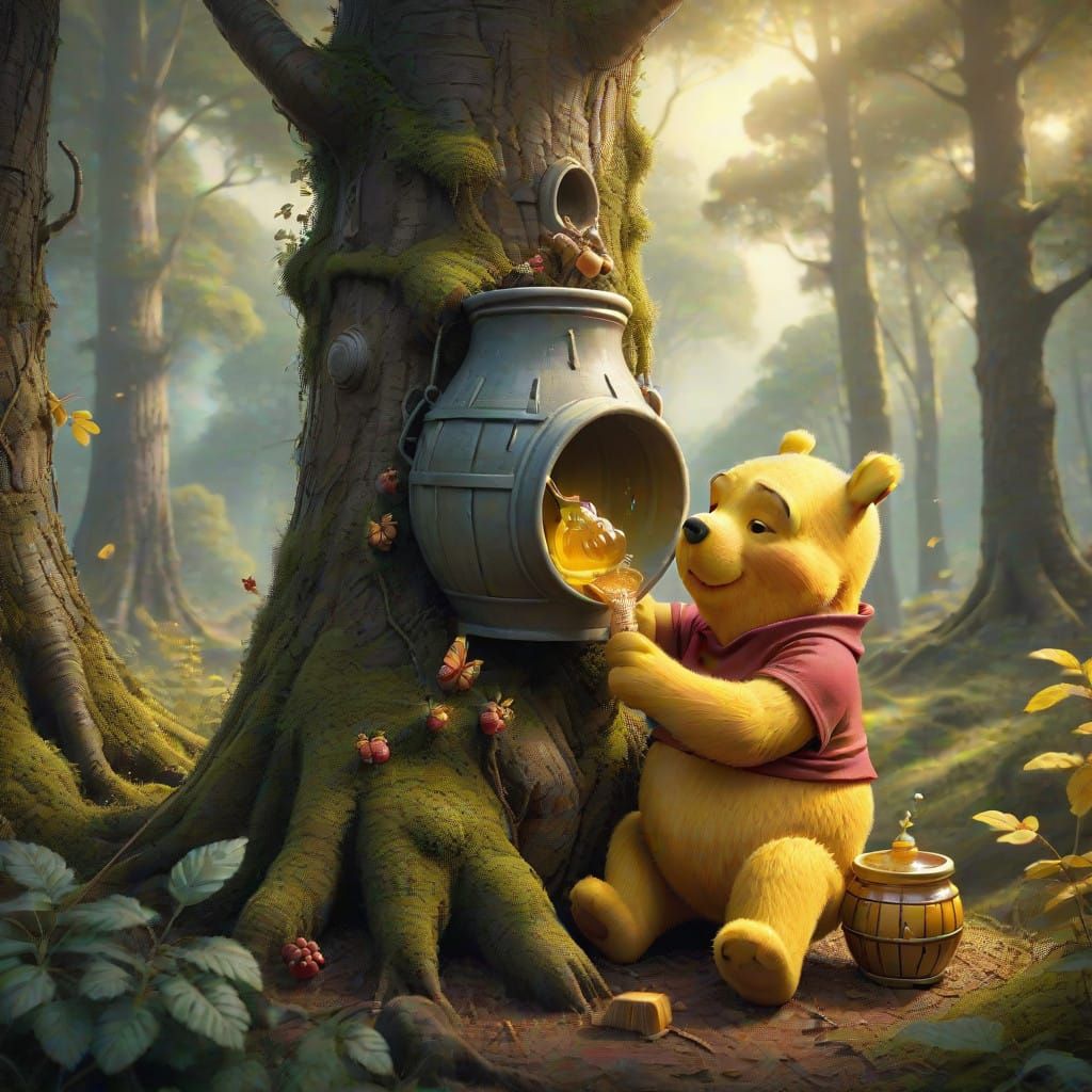 Winnie the Pooh in a Grand Digital Landscape
