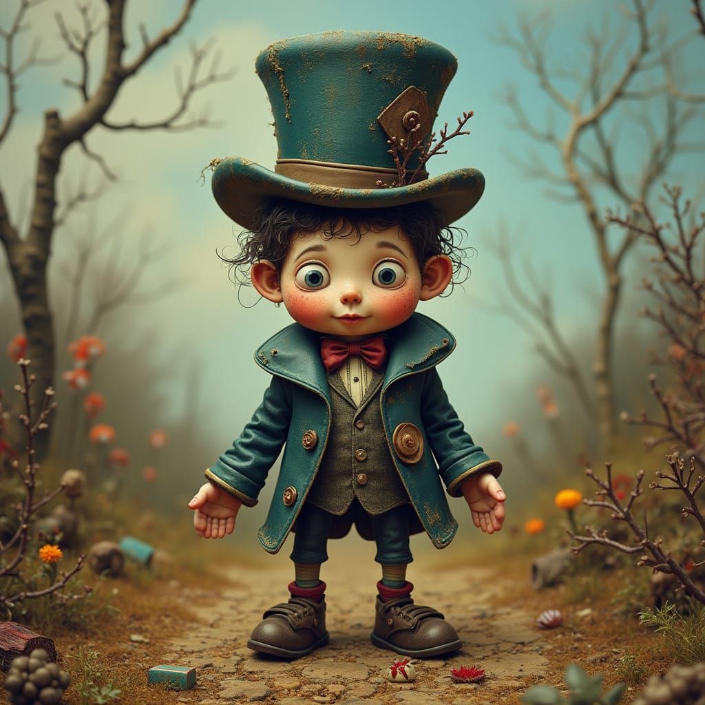 Whimsical Surrealist Landscape with Personified Toe Jam