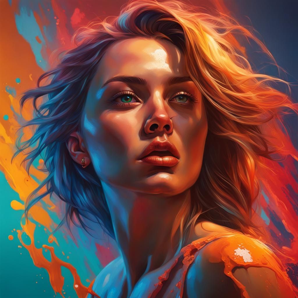 Hyperrealistic Woman in Splash Art Style
