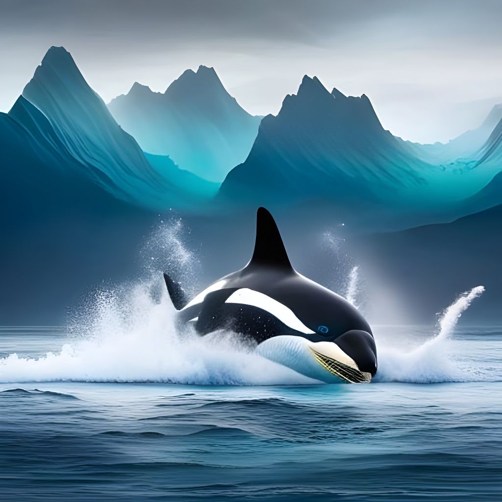 Orcas Under Aurora Australis: Antarctic Fantasy Art