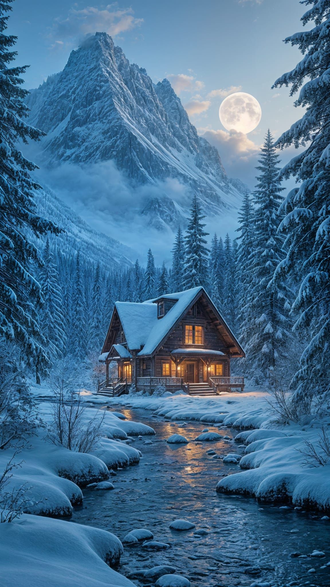 Snowy Forest Shack at Night: Fantasy Concept Art