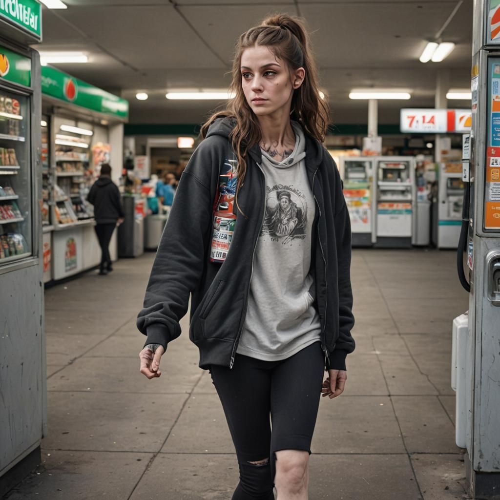 Hyperrealistic Ballerina at Gas Station