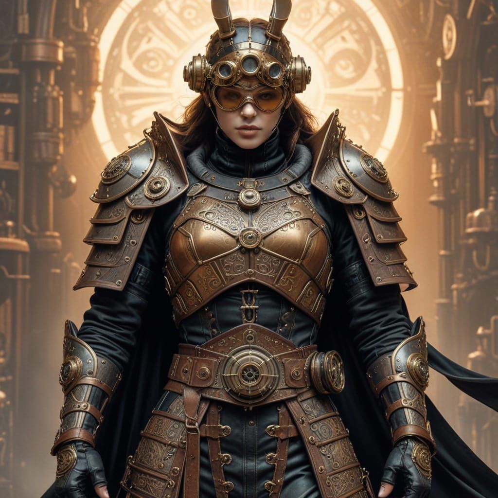 Steampunk Woman with Brass Details in Moebius Style