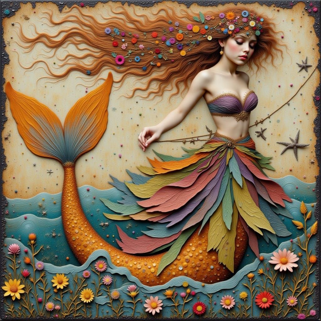 Mermaid Collage with Mixed Media Textures