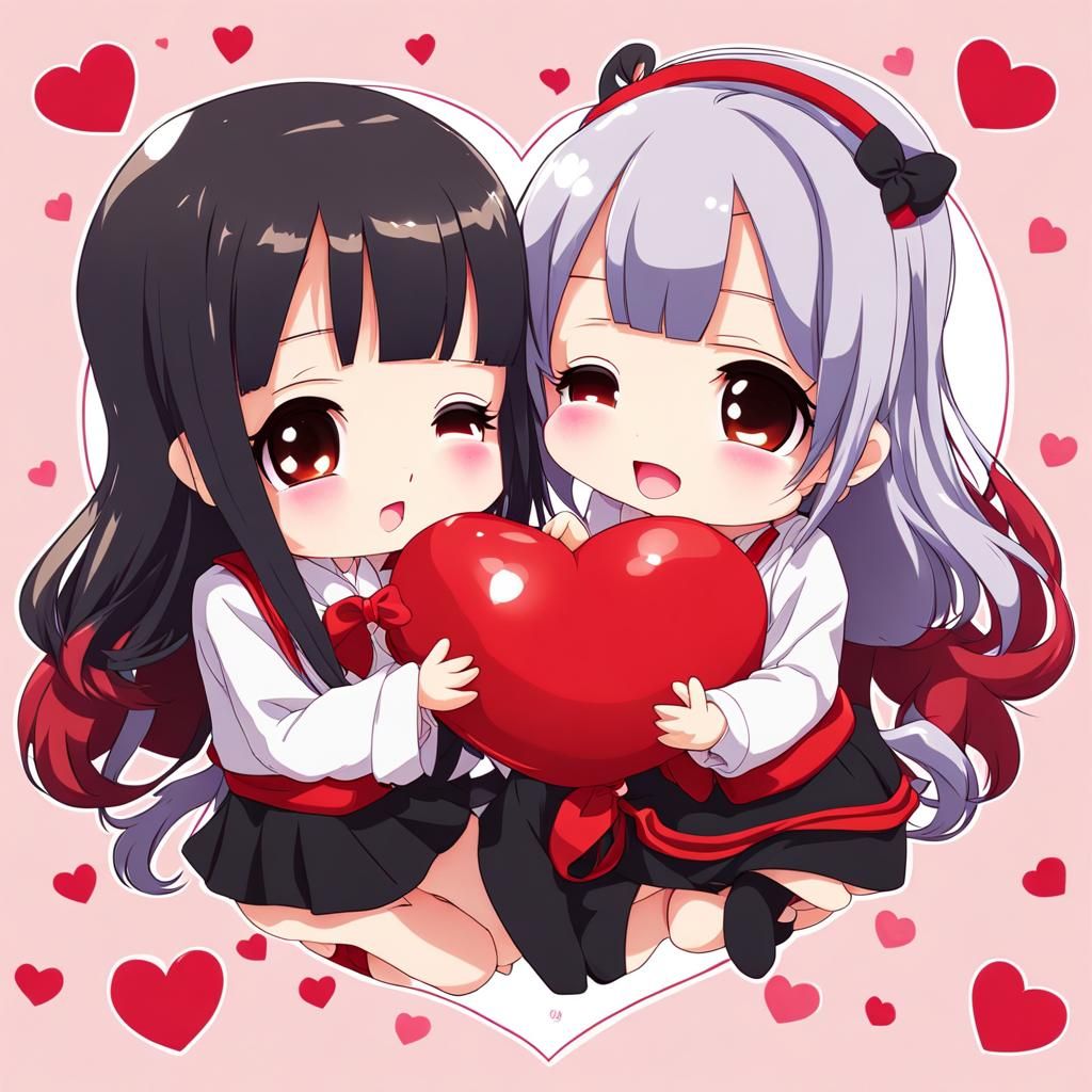 Chibi Girls Kissing in Anime Style