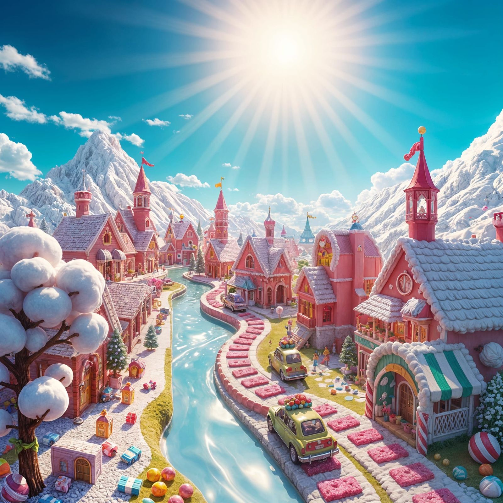 Whimsical Candy Town with Chocolate River