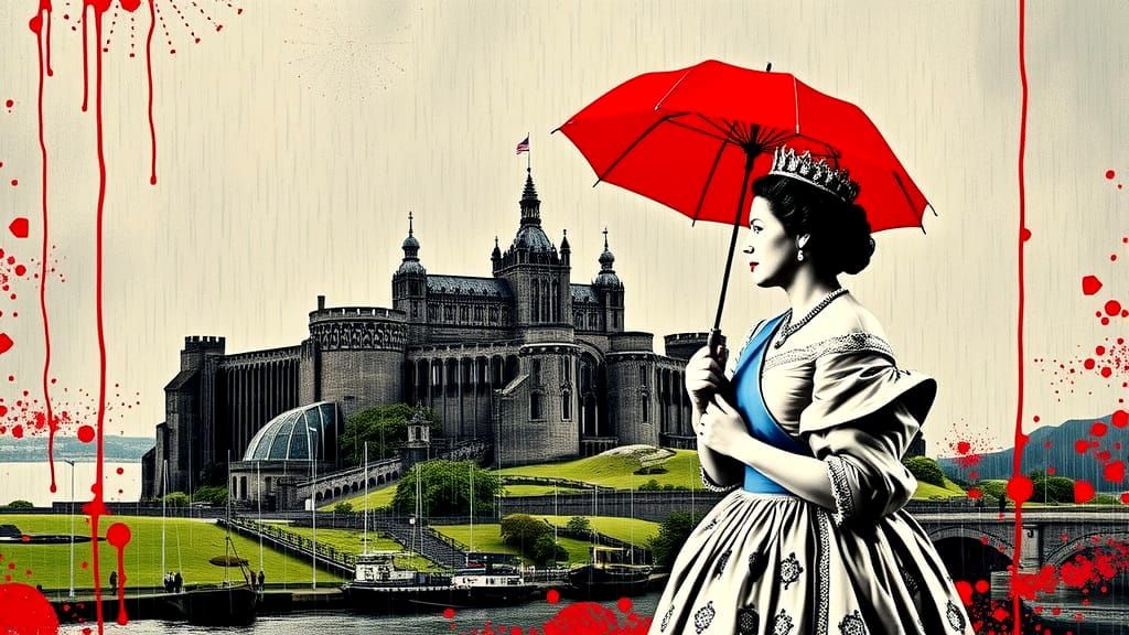 Queen Victoria at Giant's Causeway in Banksy Style