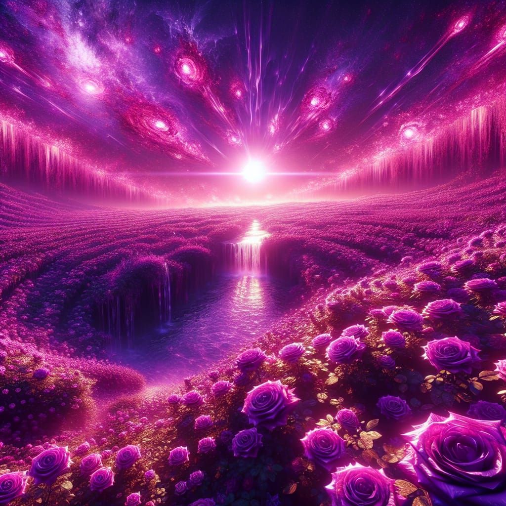 Ethereal Purple Rose Garden in Vibrant Detail