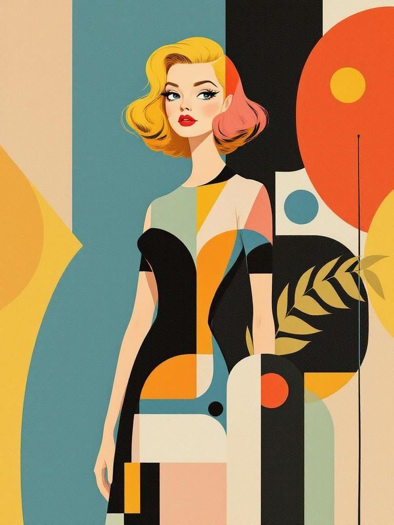 Mid-Century Pin-Up in Geometric Celebration