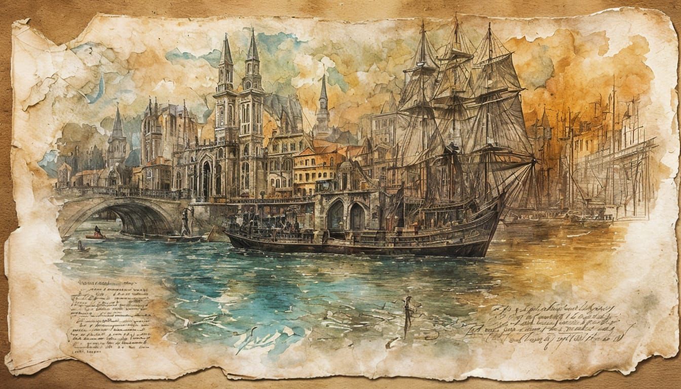 Ancient Page with Watercolor and Gold Accents