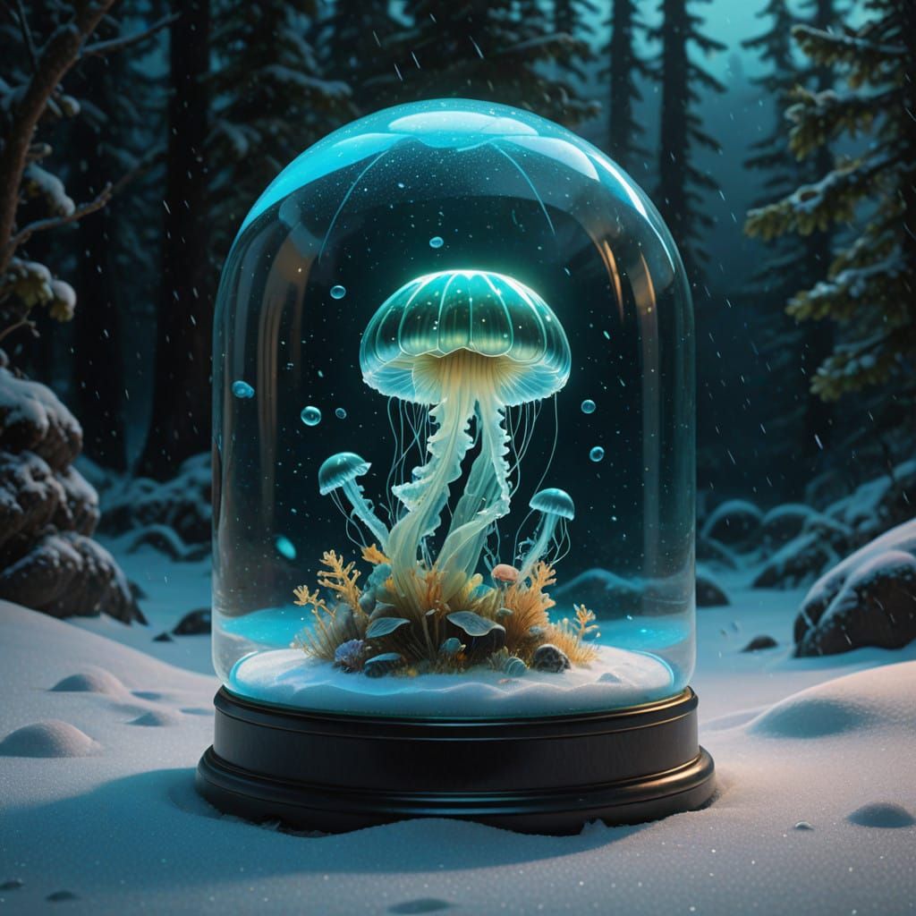 Iridescent Oceanic Snowglobe Scene in Dreamlike Style