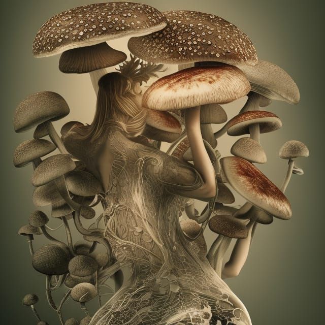Mushroom Hybrid with Transparent Human Anatomy