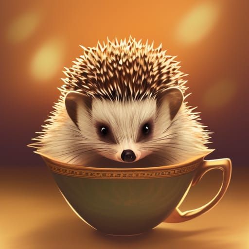 Hedgehog in Teacup: Studio Ghibli Anime Art