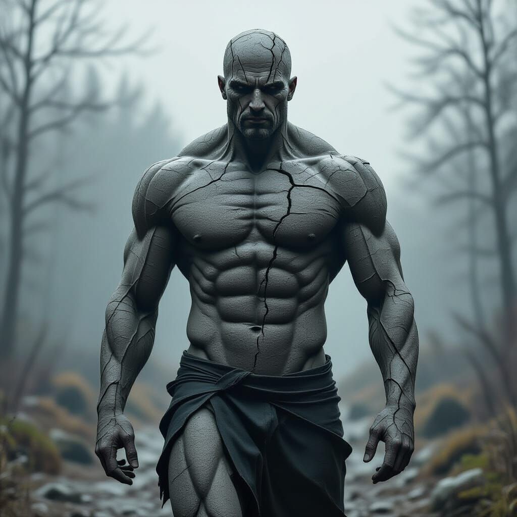 Stone Man Walking: Hyperrealistic Art Inspired by Beksiński