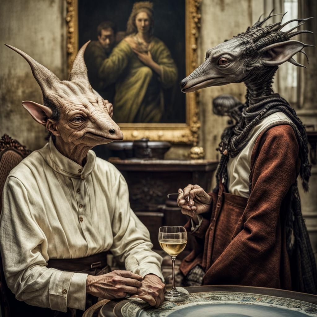 Surreal Restaurant Scene with Exotic Aliens, Hyperrealistic ...