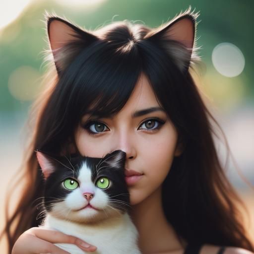Woman Merging with Cat in Professional Photography
