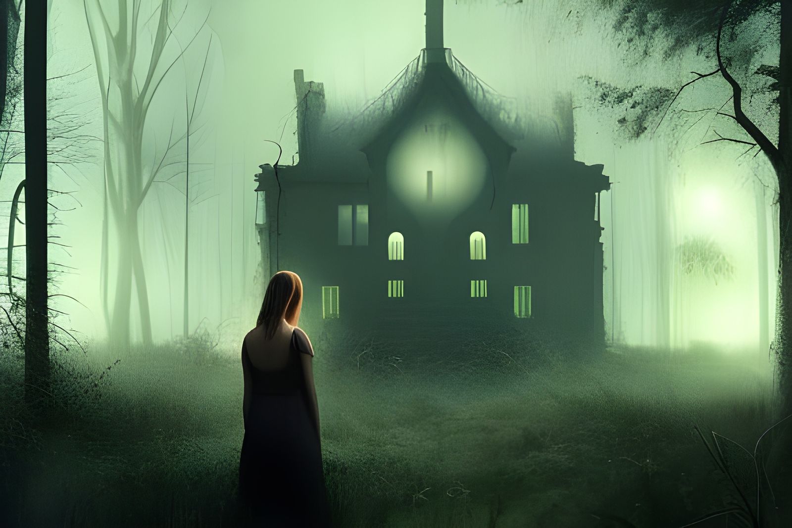 Ominous 3D House in Forest at Night