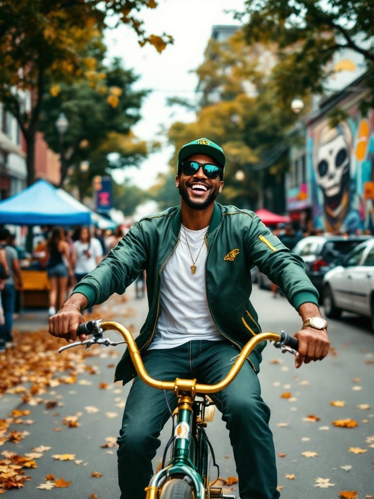 Joyful Lowrider Ride Through Vibrant Urban Scene