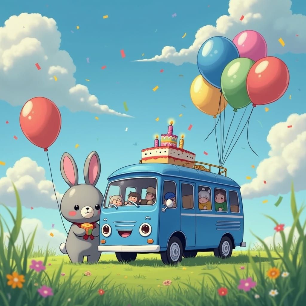 Joyful Birthday Celebration in a Vibrant Anime-Inspired Mead...