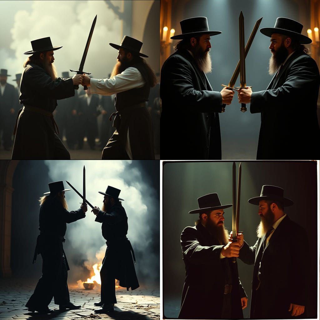 Dramatic Film Still: Hasidic Men About to Fight