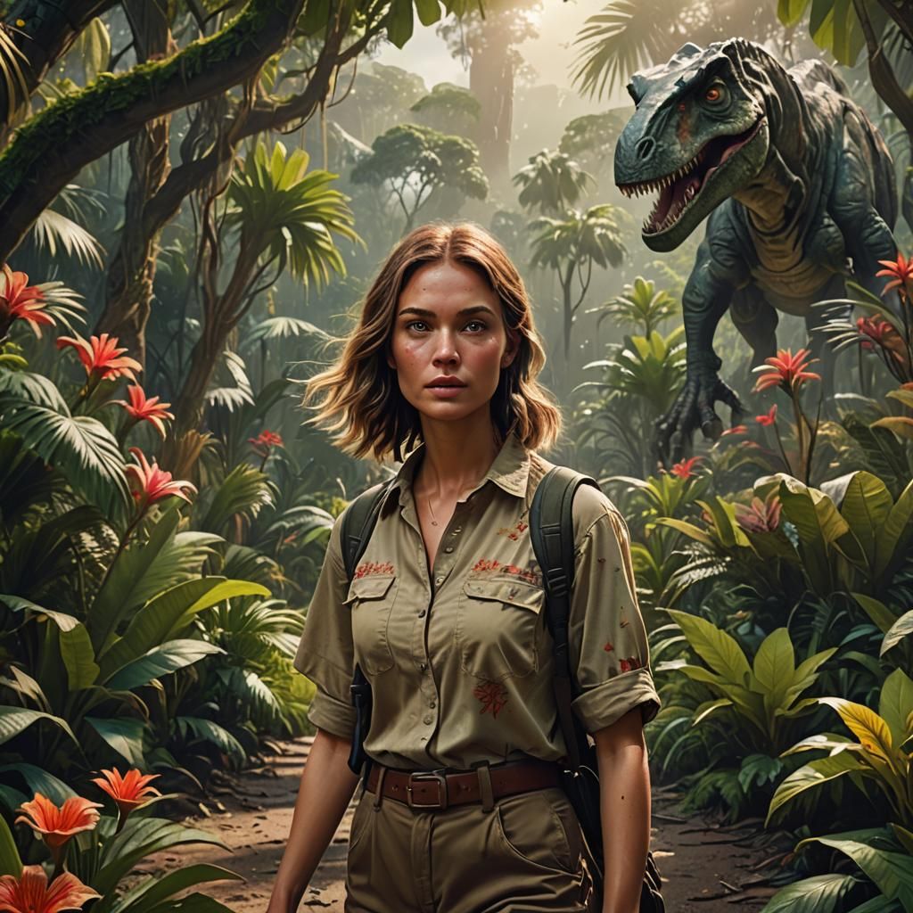 Girl Walks Through Jurassic Park: Matte Painting