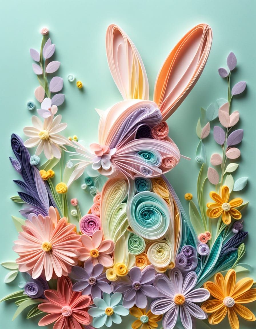 Paper Quilled Rabbit with Wildflower Bouquet
