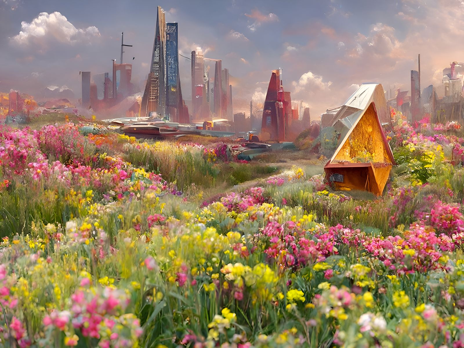 Futuristic Cottagecore Hexagonal Skyscraper Village